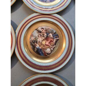 Antique Hand-Painted Gilt Royal Vienna 10.5" Plate Charger Set Of 12 (RV1000)